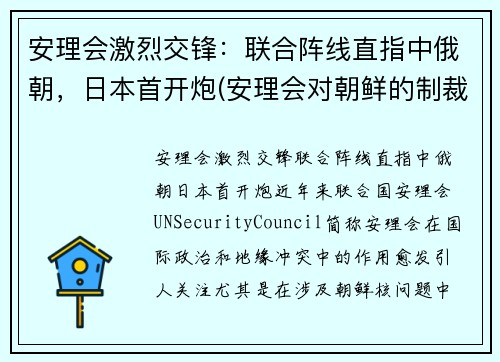 安理会激烈交锋：联合阵线直指中俄朝，日本首开炮(安理会对朝鲜的制裁结束了吗)