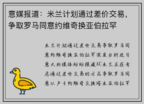 意媒报道：米兰计划通过差价交易，争取罗马同意约维奇换亚伯拉罕
