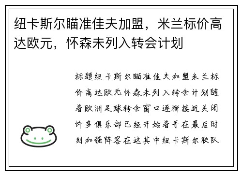 纽卡斯尔瞄准佳夫加盟，米兰标价高达欧元，怀森未列入转会计划