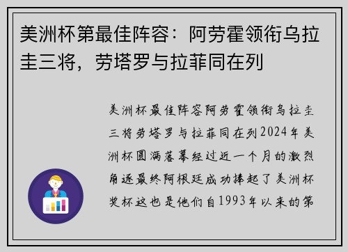 美洲杯第最佳阵容：阿劳霍领衔乌拉圭三将，劳塔罗与拉菲同在列