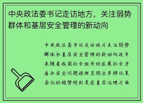 中央政法委书记走访地方，关注弱势群体和基层安全管理的新动向